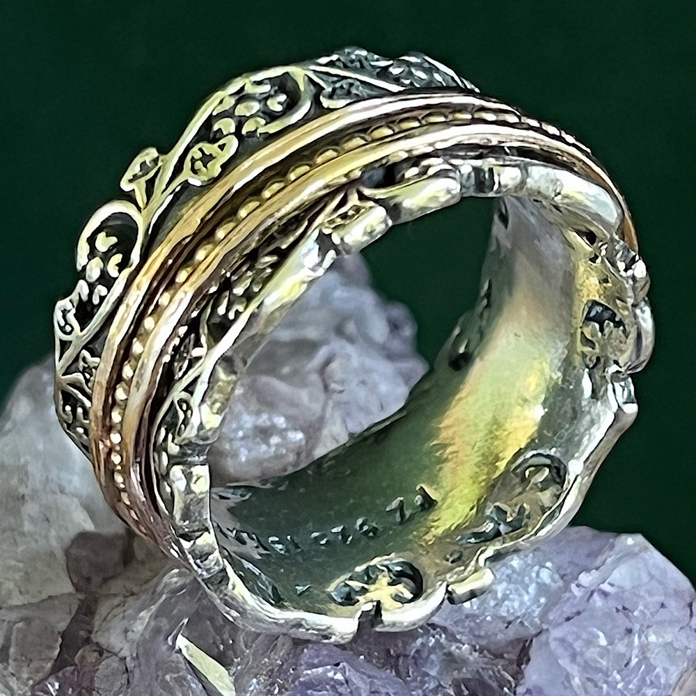 OR PAZ PZ STERLING SILVER 925 ISRAËL OXIDIZED FLOWER COPPER WIDE BAND RING